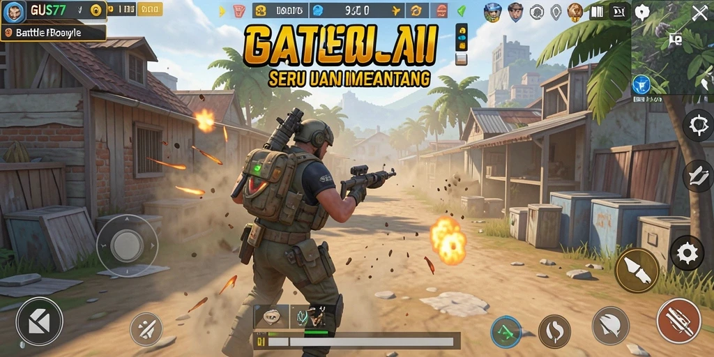 Tampilan menarik dari gameplay seru GUS77 di arena Battle Royale.