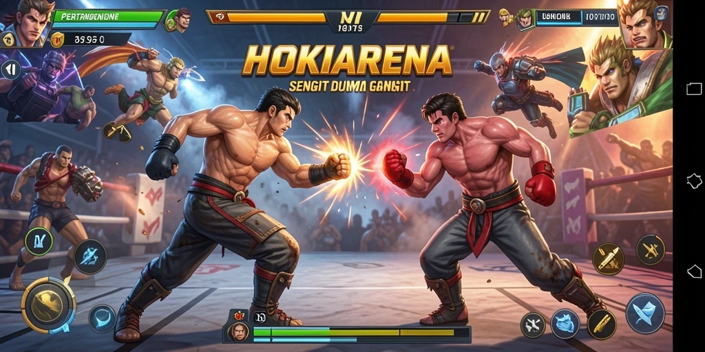 Tampilan gameplay HOKIARENA yang mendebarkan saat bertarung.