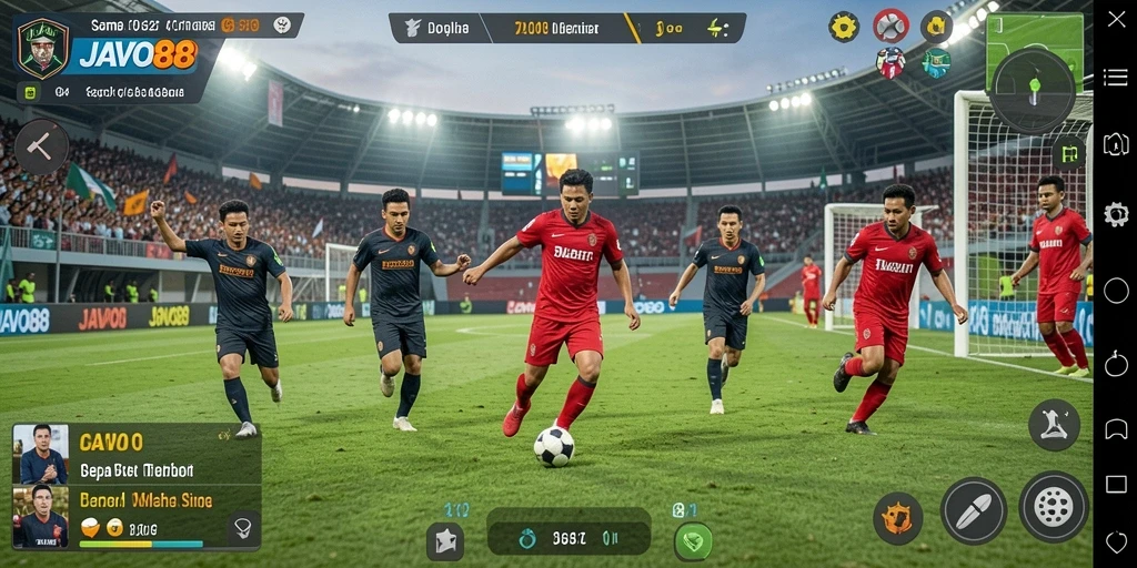 Tampilan gameplay menarik dari JAVO88 dengan aksi sepak bola dinamis.
