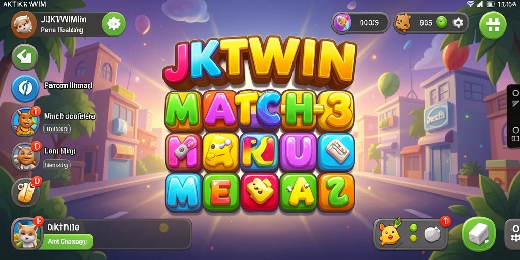 Screenshot utama JKTWIN menampilkan gameplay seru mencocokkan permata.