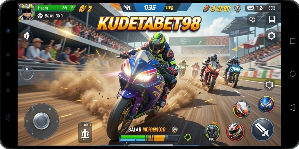 Tampilan gameplay KUDETABET98 saat balapan motor yang cepat dan seru.