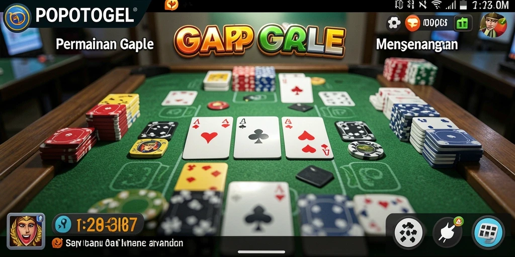 Tampilan gameplay seru dalam permainan Gaple POPOTOGEL.